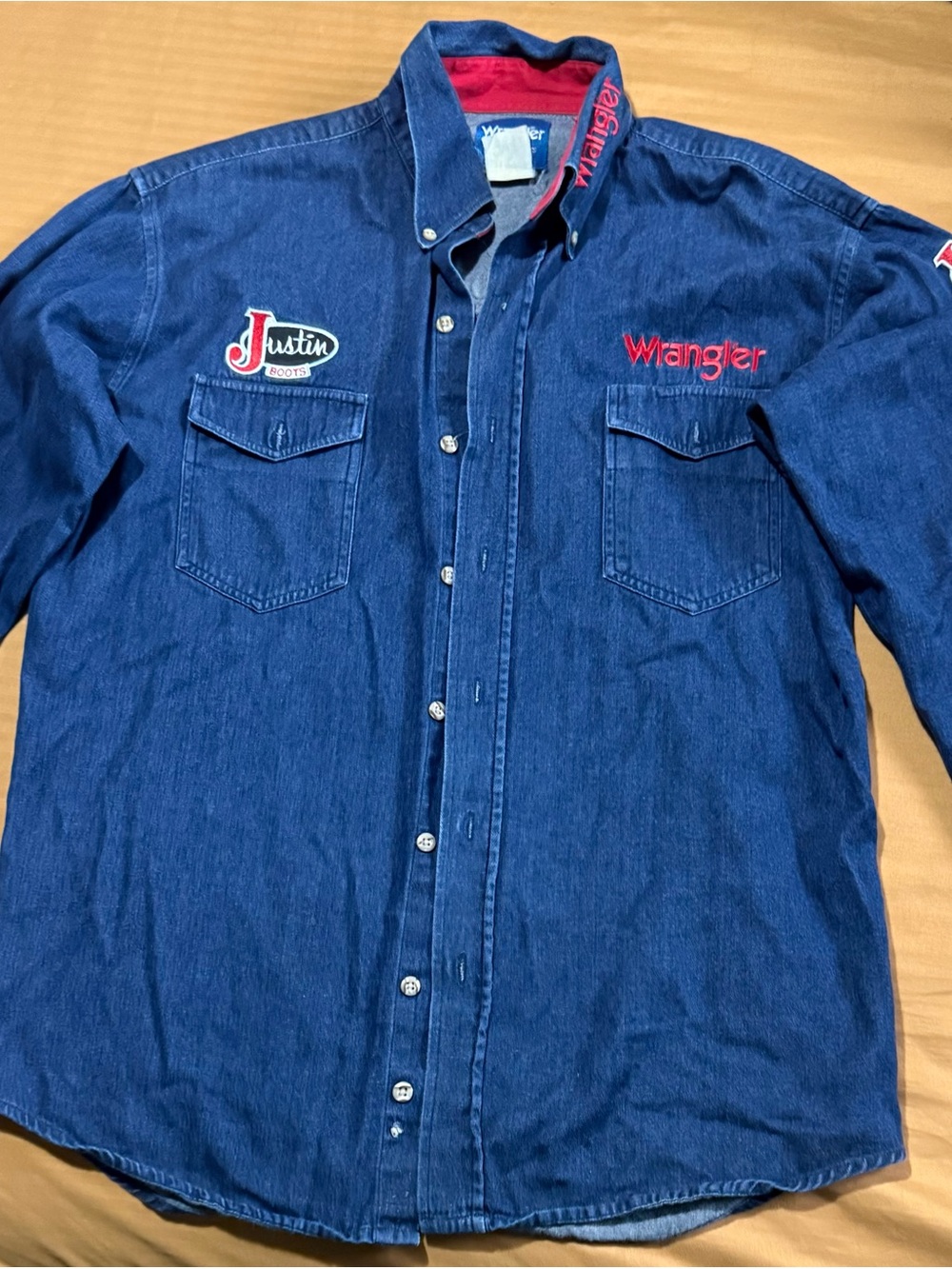 Wrangler Justin Boots Men’s M Denim Western Shirt Embroidered Rodeo